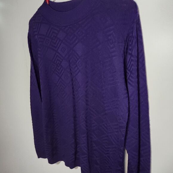 Alfred Dunner Vintage Purple Knit Sweater Small Diamond Mock Neck LS 100%Acrylic - Picture 3 of 8